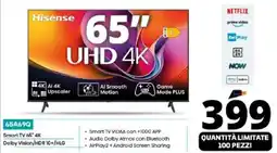 Comet Hisense 65A69Q Smart TV 65" 4K Dolby Vision/HDR 10+/HLG offerta