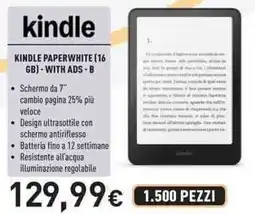 Unieuro KINDLE PAPERWHITE (16 GB) - WITH ADS - B offerta