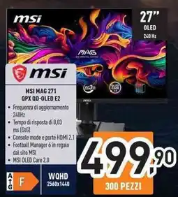 Unieuro MSI MAG 271 QPX QD-OLED E2 offerta