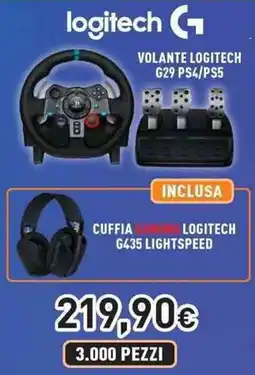 Unieuro VOLANTE LOGITECH G29 PS4/PS5 E CUFFIA LOGITECH G435 LIGHTSPEED offerta