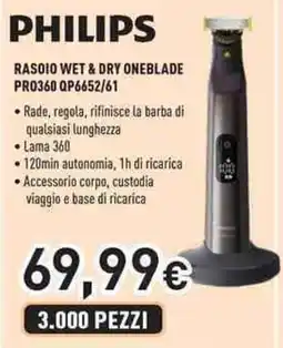 Unieuro PHILIPS RASOIO WET & DRY ONEBLADE PRO360 QP6652/61 offerta
