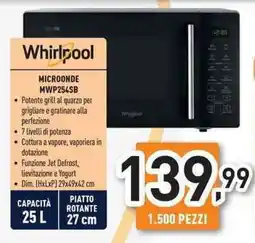 Unieuro Whirlpool MICROONDE MWP254SB offerta