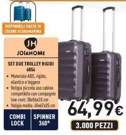 Unieuro JOIAHOME SET DUE TROLLEY RIGIDI 6854 offerta