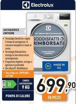 Unieuro Electrolux ASCIUGATRICE EW7H39B offerta