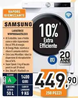 Unieuro SAMSUNG LAVATRICE WW90DG6U25LEU3 offerta