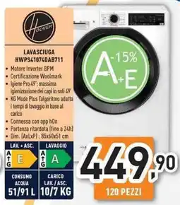 Unieuro Hoover LAVASCIUGA HWPS41074DAB711 offerta