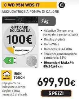Unieuro Whirlpool C WD 95M WBS IT ASCIUGATRICE A POMPA DI CALORE offerta
