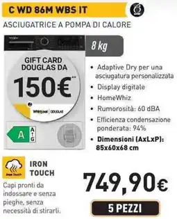 Unieuro Whirlpool C WD 86M WBS IT ASCIUGATRICE A POMPA DI CALORE offerta