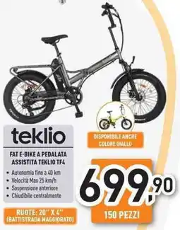 Unieuro Fat e-bike a pedalata assistita TEKLIO TF4 offerta