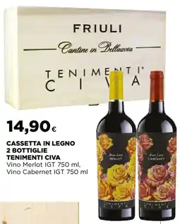 Extracoop Cassetta in legno 2 bottiglie tenimenti civa offerta