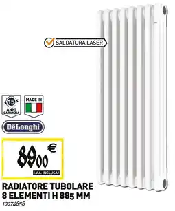 Tecnomat Delonghi radiatore tubolare 8 elementi H 885 mm offerta
