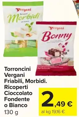 Carrefour Market Torroncini Vergani Friabili, Morbidi. Ricoperti Cioccolato Fondente o Bianco offerta