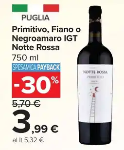 Carrefour Market Primitivo, Fiano o Negroamaro IGT Notte Rossa offerta