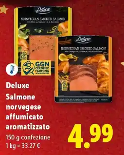 Lidl Deluxe Salmone norvegese affumicato aromatizzato offerta