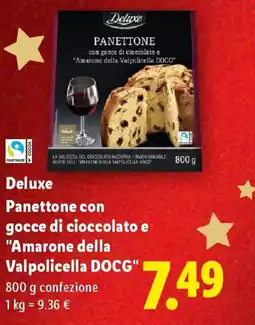 Lidl Deluxe Panettone con gocce di cioccolato e "Amarone della Valpolicella DOCG" offerta