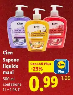 Lidl Cien Sapone liquido mani offerta