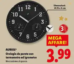 Lidl AURIOL Orologio da parete con termometro ed igrometro offerta