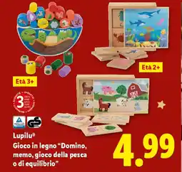 Lidl Lupilu Gioco in legno "Domino, memo, gioco della pesca o di equilibrio" offerta