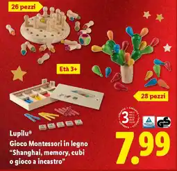 Lidl Lupilu Gioco Montessori in legno "Shanghai, memory, cubi o gioco a incastro" offerta