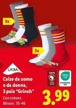 Lidl Calze da uomo o da donna, 3 paia “Grinch” offerta