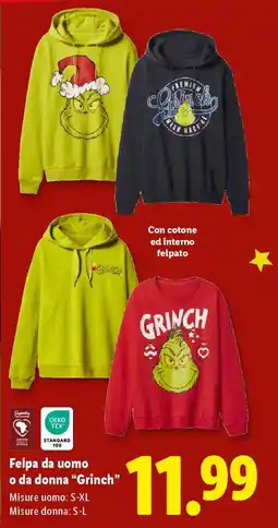 Lidl Felpa da uomo o da donna "Grinch" offerta