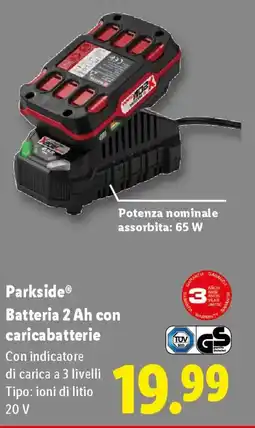 Lidl Parkside Batteria 2 Ah con caricabatterie offerta