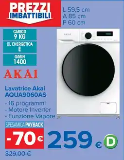 Carrefour Lavatrice Akai AQUA9060AS offerta