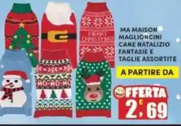 Maury's Ma maison maglioncini cane natalizio fantasie e taglie assortite offerta