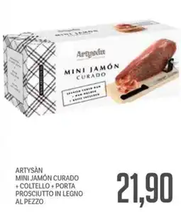 Supermercati Piccolo Artysan mini jamón curado + coltello + porta prosciutto in legno offerta