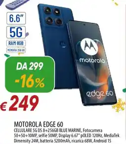 IperFamila MOTOROLA EDGE 60 CELLULARE 5G DS 8+256GB BLUE MARINE offerta