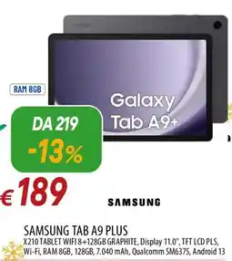 IperFamila SAMSUNG TAB A9 PLUS X210 TABLET WIFI 8+128GB GRAPHITE offerta
