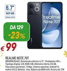 IperFamila REALME NOTE 70T OBSIDIAN BLACK offerta