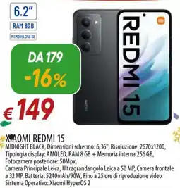 IperFamila XIAOMI REDMI 15 MIDNIGHT BLACK offerta