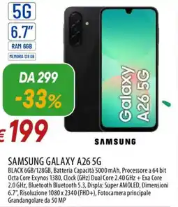 IperFamila SAMSUNG GALAXY A26 5G BLACK 6GB/128GB offerta