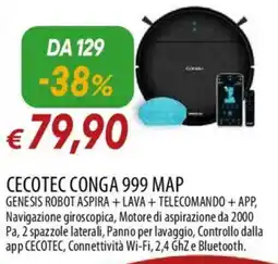 IperFamila CECOTEC CONGA 999 MAP GENESIS ROBOT ASPIRA+LAVA + TELECOMANDO + APP offerta
