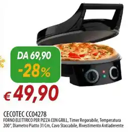 IperFamila CECOTEC CC04278 FORNO ELETTRICO PER PIZZA CON GRILL offerta