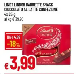 Galassia Lindt lindor barrette snack cioccolato al latte confezione offerta