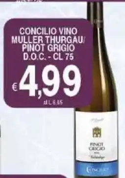 Iper Triscount Concilio vino muller thurgau pinot grigio D.O.C. offerta