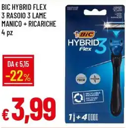 Galassia Bic hybrid flex 3 rasoio 3 lame manico + ricariche 4 pz offerta