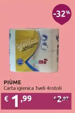Ipersoap PIÙME Carta igienica 3veli 4rotoli offerta