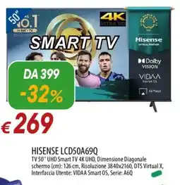 Galassia HISENSE LCD50A69Q SMART TV offerta