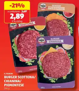 ALDI Il podere burger scottona/ chianina/ piemontese offerta
