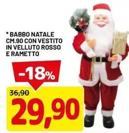 DPiù Babbo natale cm.90 con vestito in velluto rosso e rametto offerta