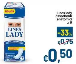 Qui Discount Lines lady assorbenti anatomici x9 offerta