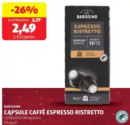 ALDI Barissimo capsule caffè espresso ristretto offerta