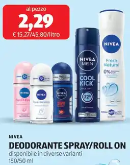 ALDI Nivea deodorante spray/roll on offerta
