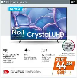 Expert SAMSUNG U7000F 4K Smart TV 85" offerta