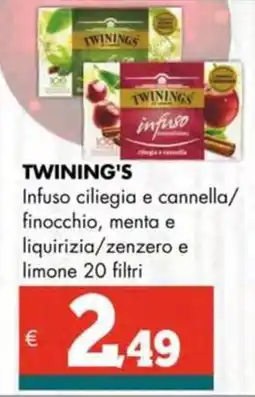 Altasfera TWINING'S Infuso ciliegia e cannella/ finocchio, menta e liquirizia/zenzero e limone 20 filtri offerta