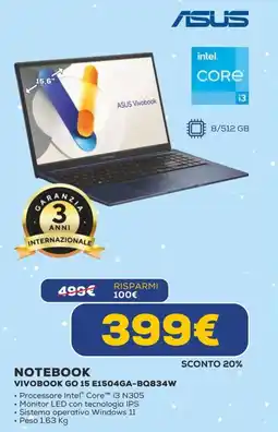 Euronics NOTEBOOK VIVOBOOK GO 15 E1504GA-BQ834W offerta