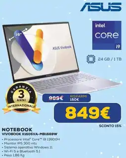 Euronics ASUS NOTEBOOK VIVOBOOK X1605VA-MB1669W offerta
